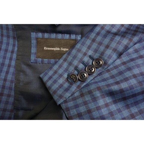 Ermenegildo Zegna Milano Wool Blue Gingham Plaid Sport Coat Jacket Sz 52R BIG